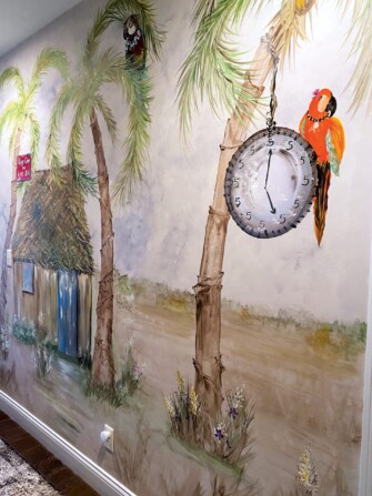 it's 5 o'clock somewhere mural in basement