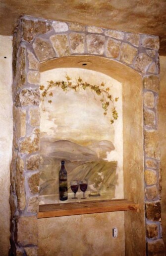 stone faux finish wine bar