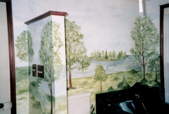lake scene in bathroom